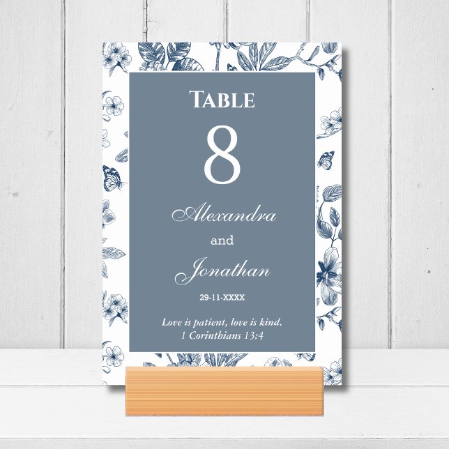 Tarjeta De Mesa Blue Floral Chinoiserie Christian Wedding    (Subido por el creador)