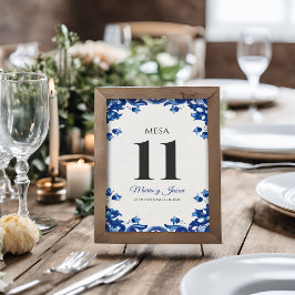 Tarjeta De Mesa Blue Floral Elegant Fiesta Spanish Wedding