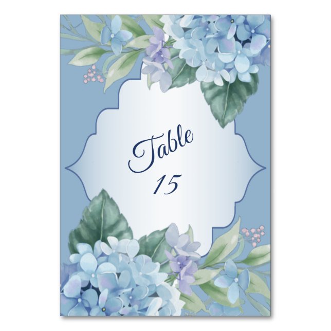 Tarjeta De Mesa Blue Floral Green Leaves Frame Wedding Party (Anverso)