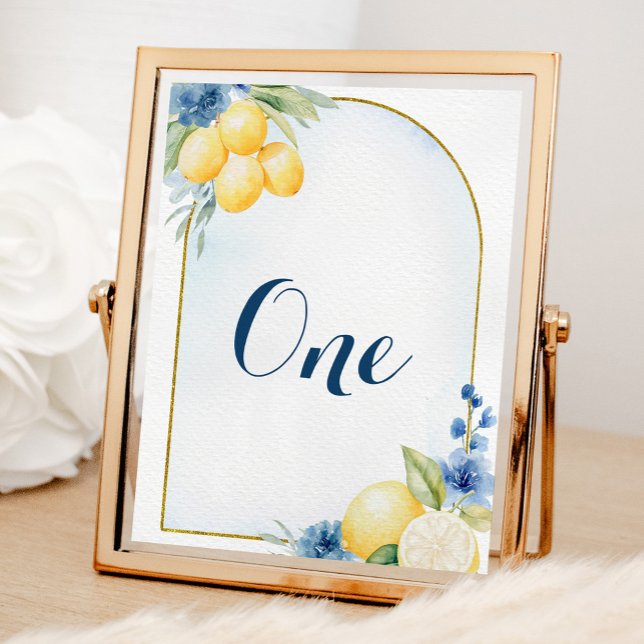 Tarjeta De Mesa Blue Floral Lemon Main Squeeze Baby Shower (Subido por el creador)