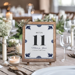 Tarjeta De Mesa Blue Floral Otomi Simple Fiesta Spanish Wedding