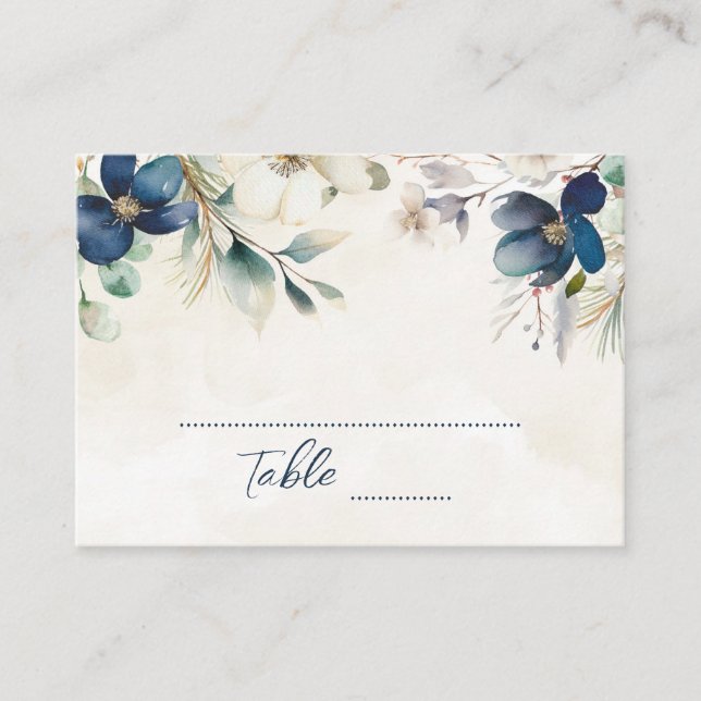Tarjeta De Mesa Blue Floral Winter Wedding Place Setting Cards (Anverso)