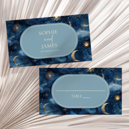 Tarjeta De Mesa Blue Gold Celestial Elegant Starry Sky Wedding