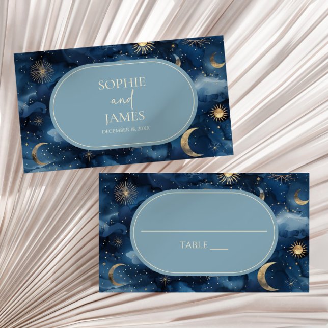 Tarjeta De Mesa Blue Gold Celestial Elegant Starry Sky Wedding (Subido por el creador)