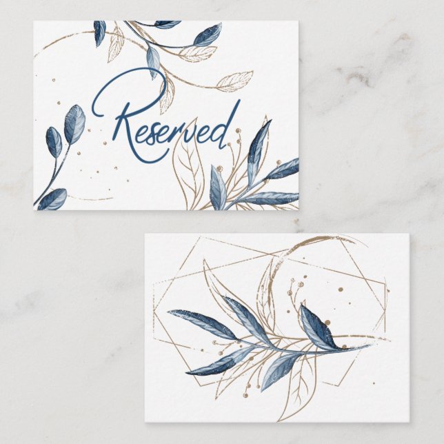 Tarjeta De Mesa Blue Gold Modern Floral Elegante Wedding (Anverso / Reverso)