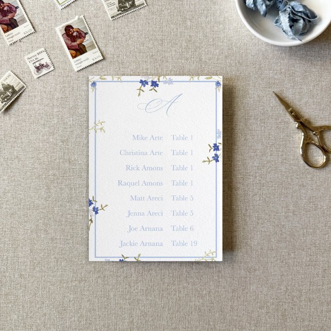 Tarjeta De Mesa Blue Grey Floral Alphabetic Seating Charts (Subido por el creador)