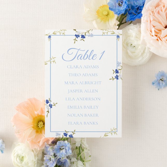 Tarjeta De Mesa Blue & Grey Floral Wedding Seating Chart Card (Subido por el creador)