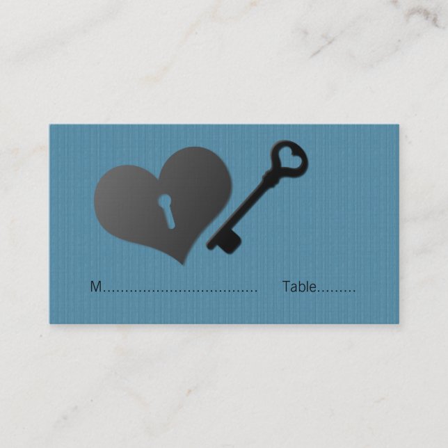 Tarjeta De Mesa Blue Heart Lock y Key Place Card (Anverso)