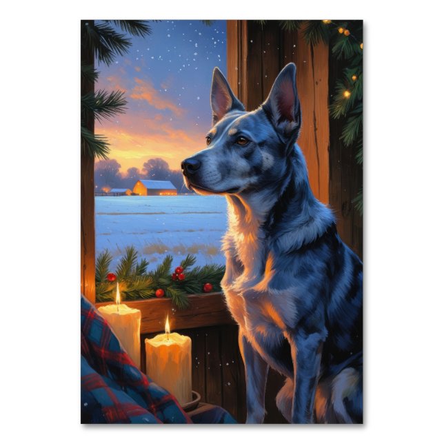 Tarjeta De Mesa Blue Heeler con vacaciones de Navidades Luminosos (Anverso)