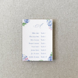 Tarjeta De Mesa Blue Hydrangea Elegant Alphabetic Seating Charts