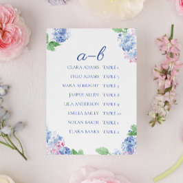 Tarjeta De Mesa Blue Hydrangea Elegant Alphabetic Seating Charts
