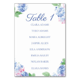 Tarjeta De Mesa Blue Hydrangea Elegant Numeric Seating Charts