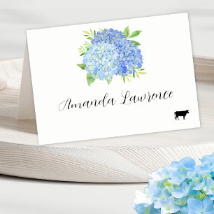 Tarjeta De Mesa Blue Hydrangea Name Beef Meef Option Place Cards