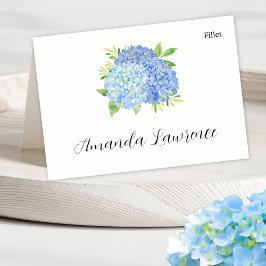 Tarjeta De Mesa Blue Hydrangea Nombre de la opción de comidas Tarj