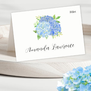 Tarjeta De Mesa Blue Hydrangea Nombre de la opción de comidas Tarj
