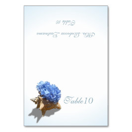 Tarjeta De Mesa Blue Hydrangea Sea Shell Place Card