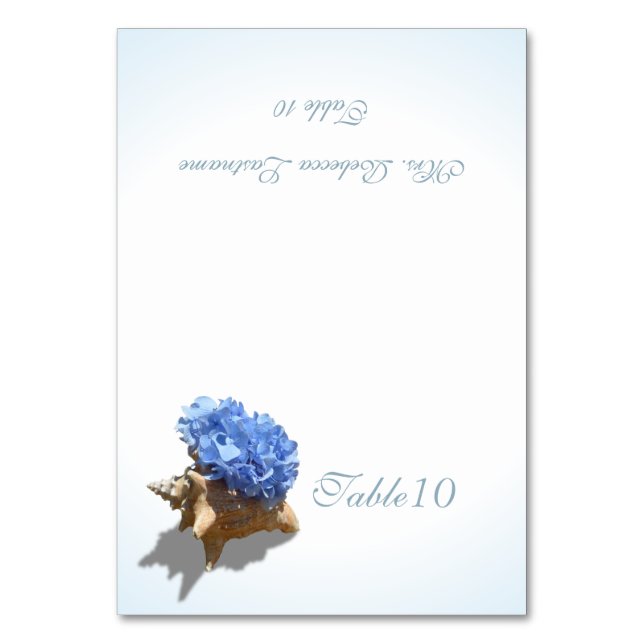 Tarjeta De Mesa Blue Hydrangea Sea Shell Place Card (Anverso)