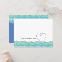 Tarjeta De Mesa Blue Ocean Waves Loopy Heart Simple Beach Wedding