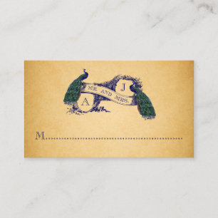 Tarjeta De Mesa Blue Peacocks Vintage Wedding Place Card