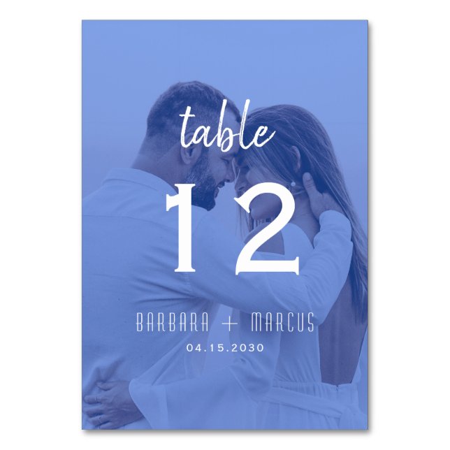 Tarjeta De Mesa Blue Photo Wedding (Anverso)