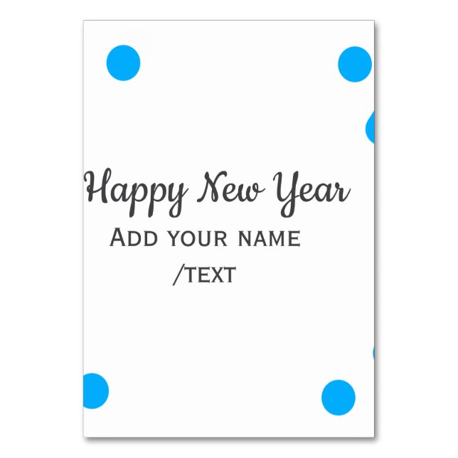 Tarjeta De Mesa Blue polkadots happy new year add name messasimple (Anverso)