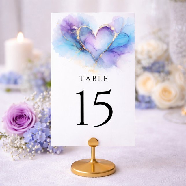 Tarjeta De Mesa Blue Purple Gold Abstract Wedding Table Card (Subido por el creador)