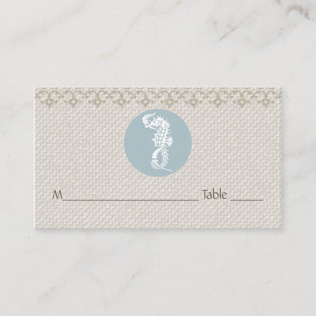 Tarjeta De Mesa Blue Seahorse Blue Classic Nautical Elegant (Anverso)
