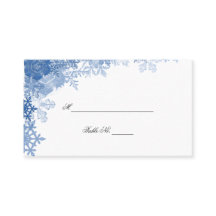 Blue Snowflake on White Boda Place Cards