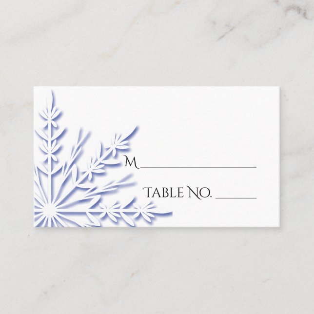Tarjeta De Mesa Blue Snowflake on White Winter Wedding Place Card (Anverso)
