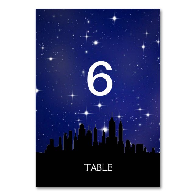 Tarjeta De Mesa Blue Starry Night Skyline Menu+Table Card (Anverso)