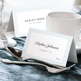 Tarjeta De Mesa Blue Striped Elegance Classy Foldable Place Card