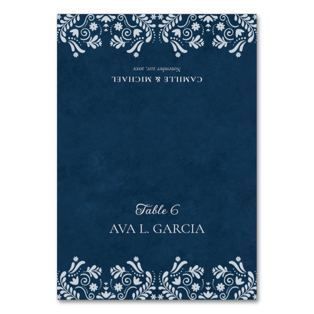 Tarjeta De Mesa Blue Talavera Mexican Theme Wedding Place Cards (Anverso)