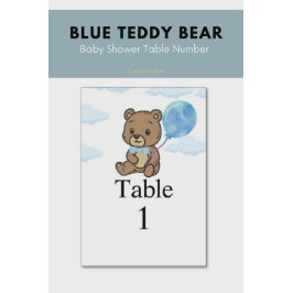 Tarjeta De Mesa Blue Teddy Bear Baby Shower 