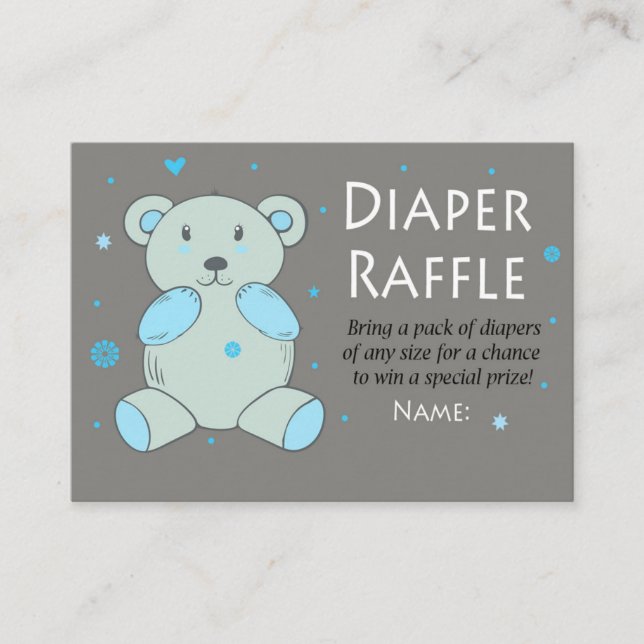 Tarjeta De Mesa Blue Teddy bear Diaper Raffle Tickets (Anverso)