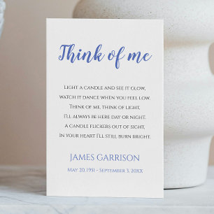 Tarjeta De Mesa Blue Think Of Me Celebration of Life Candle