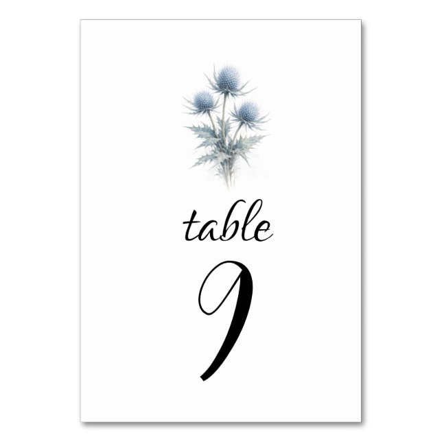 Tarjeta De Mesa Blue Thistle Scottish Simple Floral Wedding (Anverso)