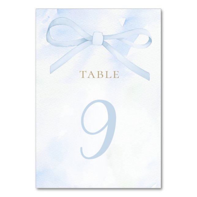 Tarjeta De Mesa  blue watercolor bow table number (Anverso)