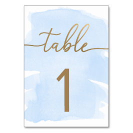 Tarjeta De Mesa Blue Watercolor Gold