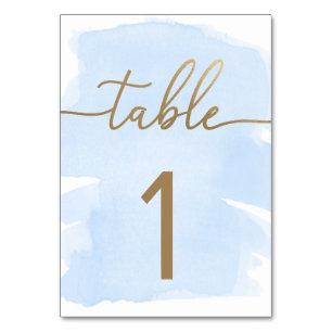 Tarjeta De Mesa Blue Watercolor Gold