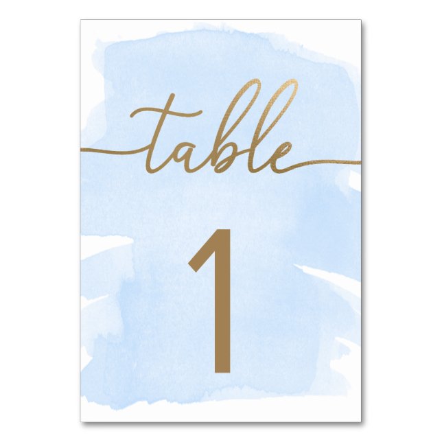 Tarjeta De Mesa Blue Watercolor Gold (Anverso)