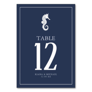 Tarjeta De Mesa Blue Wave Seahorse Boda Wht/Navy ID836