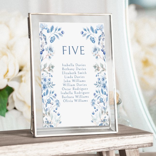 Tarjeta De Mesa Blue Winter Berries Flores Bodas Números de tabla (Subido por el creador)