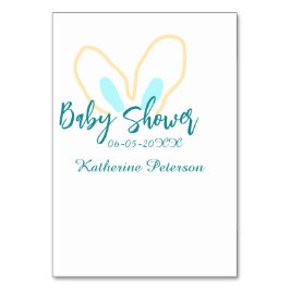 Tarjeta De Mesa Blue yellow baby shower name date animal ear cute 
