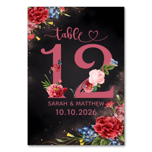 Tarjeta De Mesa Blush Floral Wedding Table Number  12 Card (Anverso)