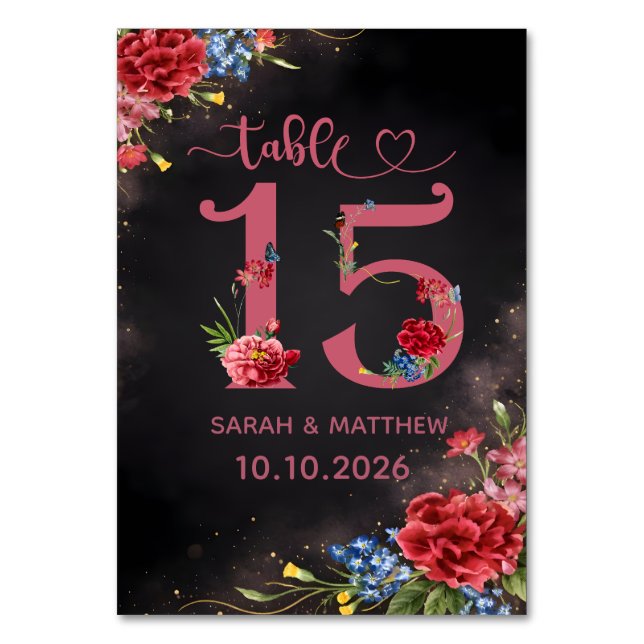 Tarjeta De Mesa Blush Floral Wedding Table Number 15 Card (Anverso)