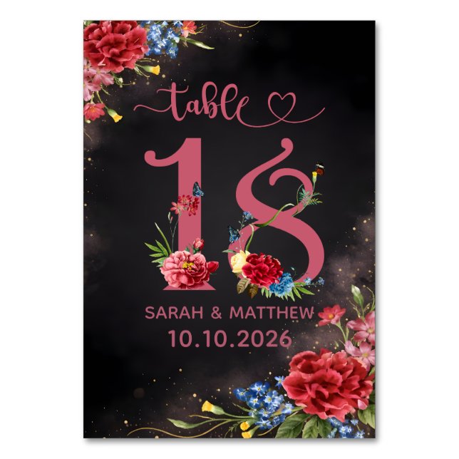 Tarjeta De Mesa Blush Floral Wedding Table Number 18 Card (Anverso)
