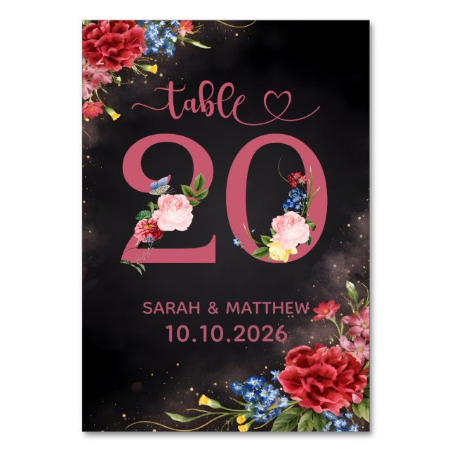 Tarjeta De Mesa Blush Floral Wedding Table Number 20 Card (Anverso)