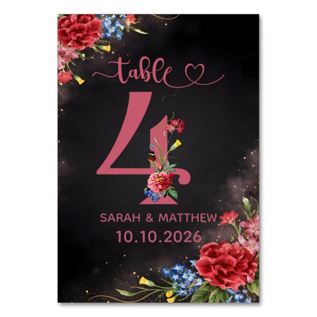 Tarjeta De Mesa Blush Floral Wedding Table Number 4 Card (Anverso)