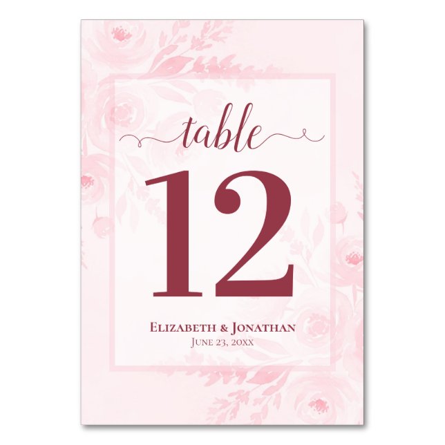 Tarjeta De Mesa Blush Pink Boho Chic Floral Elegant Wedding (Anverso)