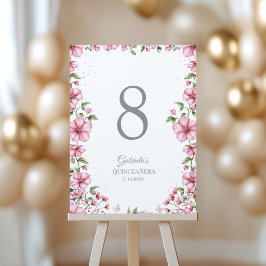 Tarjeta De Mesa Blush Pink Floral Butterflies Quinceañera 